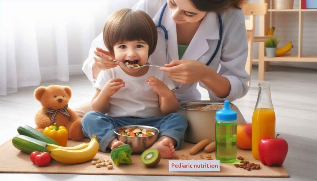 Healthy assortment of fruits, vegetables, whole grains, and dairy for building healthy eating habits in children.