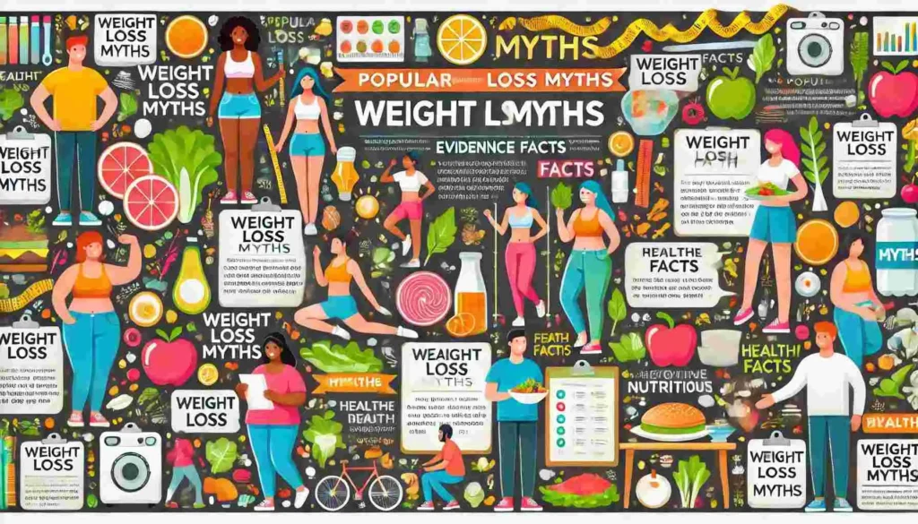 A person choosing healthy food options while rejecting unhealthy choices, symbolizing debunking weight loss myths.