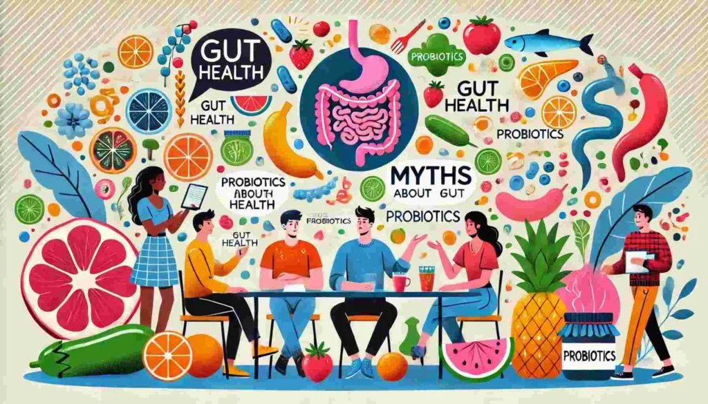 A colorful plate of fresh fruits, vegetables, and whole grains promoting gut health and microbiome diversity