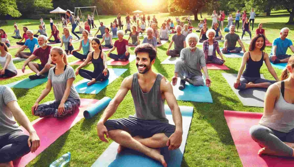 Woman practicing yoga outdoors, showcasing a low-impact workout for flexibility and mental well-being