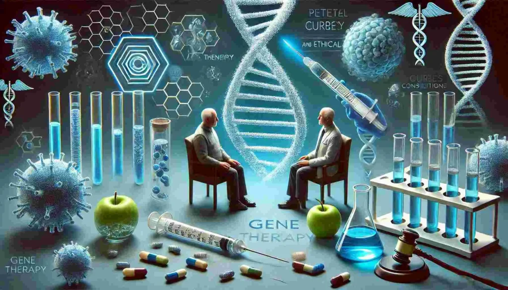 Illustration of gene therapy process highlighting CRISPR, stem cells, and ethical considerations in genetic treatments